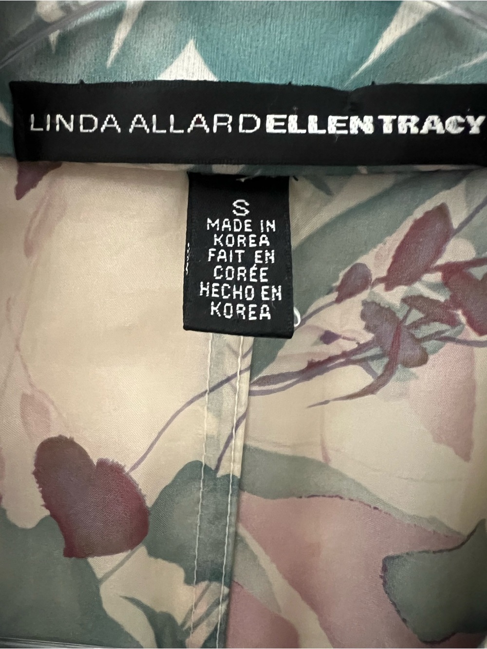 Linda Allard for Ellen Tracy 100% Silk Floral Belted Trench Jacket Duster Small - Picture 4 of 6